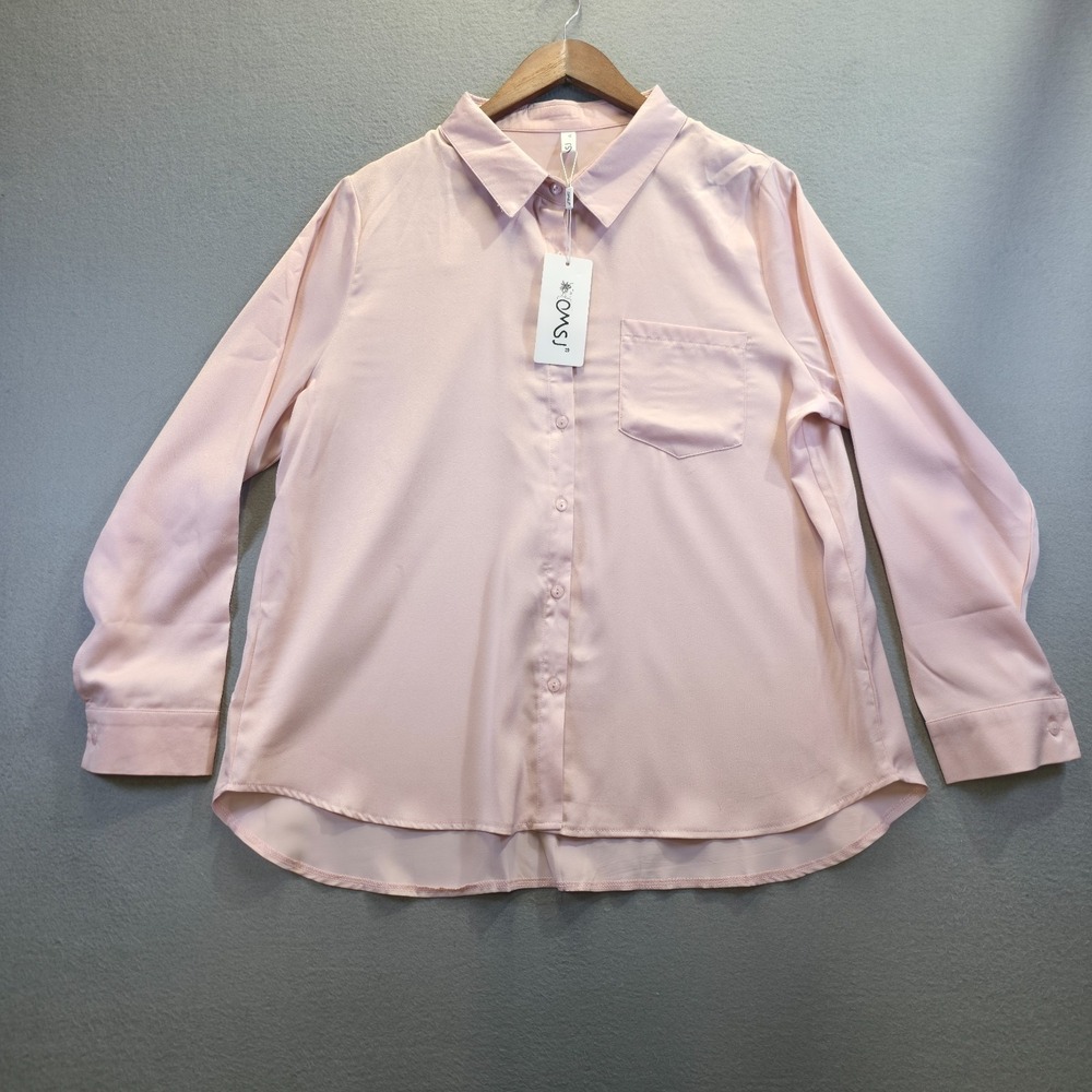 OMSJ Women's Pink Long Sleeve Button Up Blouse Size XL NWT